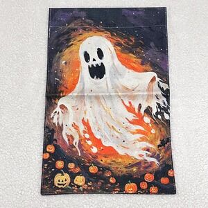 Halloween Garden Flag Spooky Ghost Jack O Lantern Pumpkins Burlap 12x18